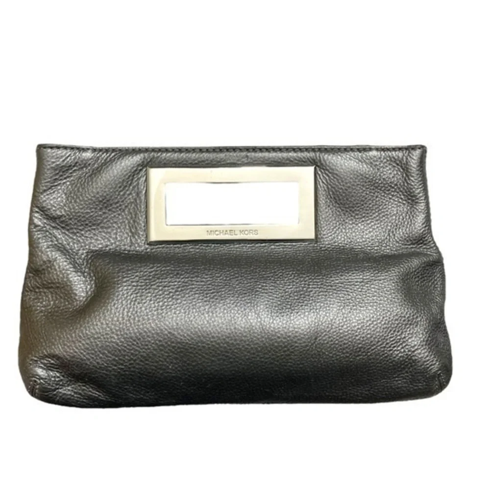 Michael kors silver leather evening party clutch bag